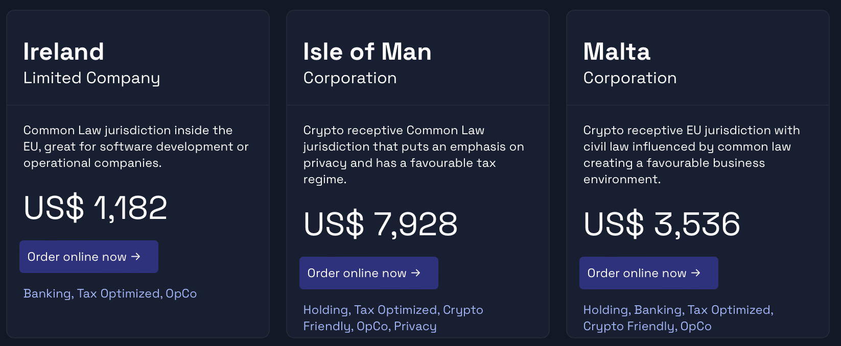 New entities à la carte: We added Ireland, Isle of Man and Malta for online order on otonomos.com